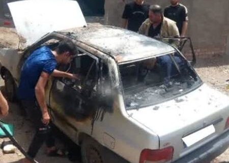 انفجار گوشی تلفن همراه، خودروی پراید را به آتش کشید