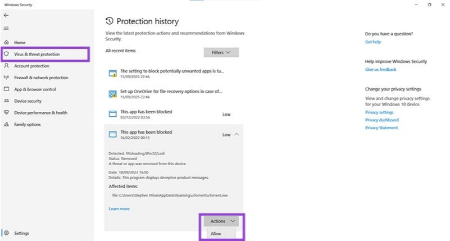 بازیابی فایل‌های حذف‌شده توسط Windows Defender, تنظیمات Windows Defender برای بازیابی فایل