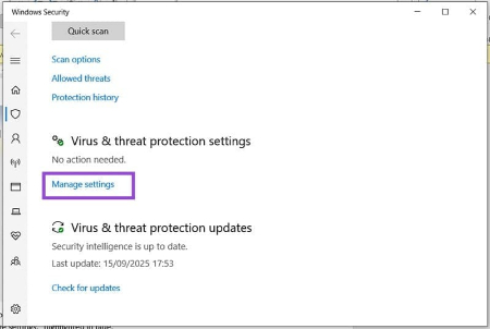 بازیابی فایل‌های حذف‌شده توسط Windows Defender, تنظیمات Windows Defender برای بازیابی فایل