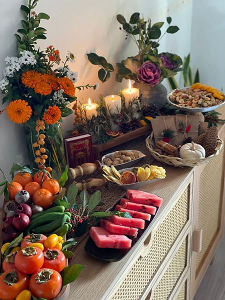 سفره شب یلدا امسال,طریقه چیدن سفره شب یلدا,طرز چیدن کرسی شب یلدا